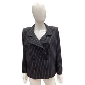 Searle Women’s Blazer Size M Wool Pinstripe Buttons Shoulder PadsBlackAnd White